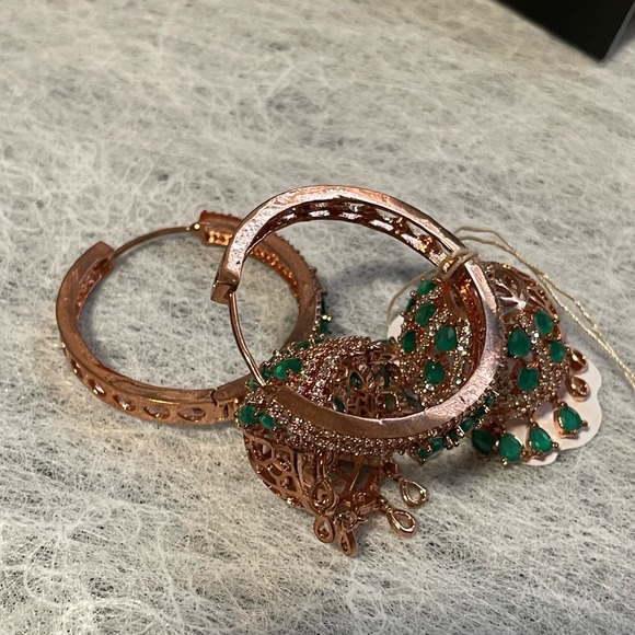 Jumkha earring emerald green vintage style - Picture 2 of 4